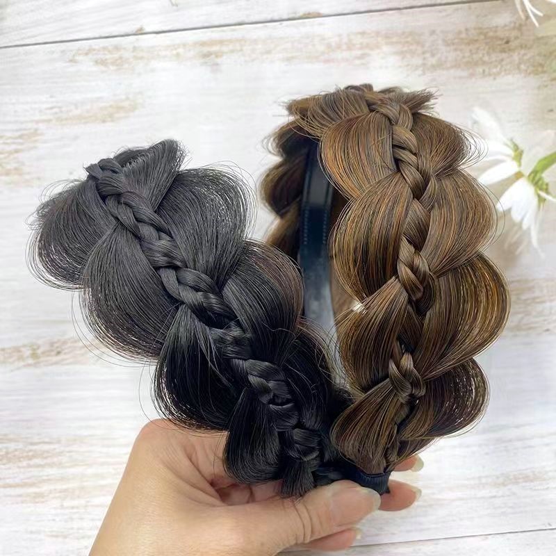 新款女增高颅顶仿真假发发箍鱼骨辫发箍遮发缝压发发箍仿全真人发