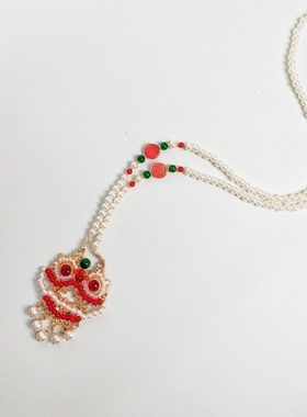 古风背云汉服长项链新款醒狮女项链流苏红色中国风2025喜庆