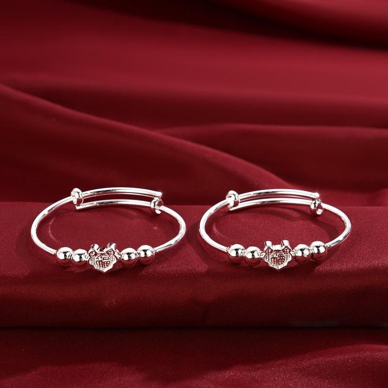 镯子礼物周岁礼满月镯子漂亮新生女镀银手镯蝴蝶结婴儿宝宝手链