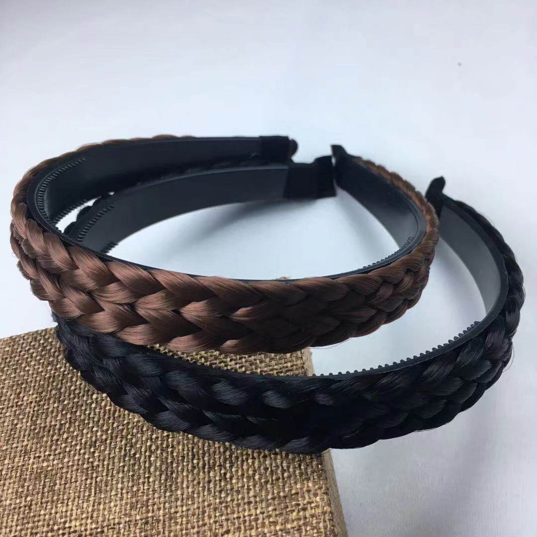 发箍双麻花麻花辫子宽边头箍带齿防滑显发量假发麻花辫发箍浅棕