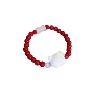 串珠朱砂可爱女生高级感朱红小众网红百搭小猫可爱手链醒狮手串