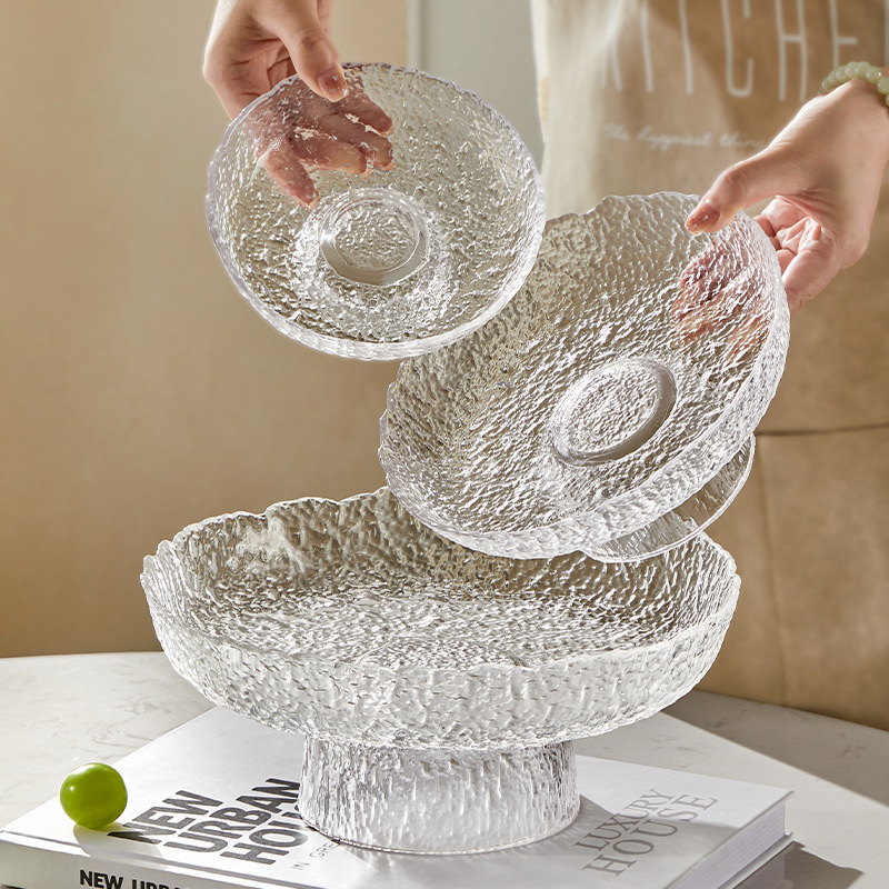 高档家用玻璃水果盘客厅轻奢茶几摆件高脚糖果零食干果摆盘高颜值