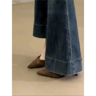 秋冬加绒深蓝色高腰大裤腿阔腿牛仔裤女宽松显瘦不贴腿喇叭拖地裤