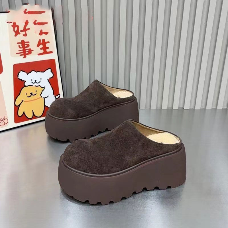 品牌厚底增高勃肯鞋加绒包头半拖女秋冬季2025外穿棉拖鞋保暖棉鞋