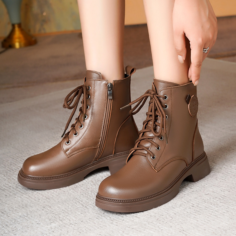 羊毛马丁靴女鞋子冬季加绒短靴子真皮棉鞋皮鞋防滑皮毛一体雪地靴