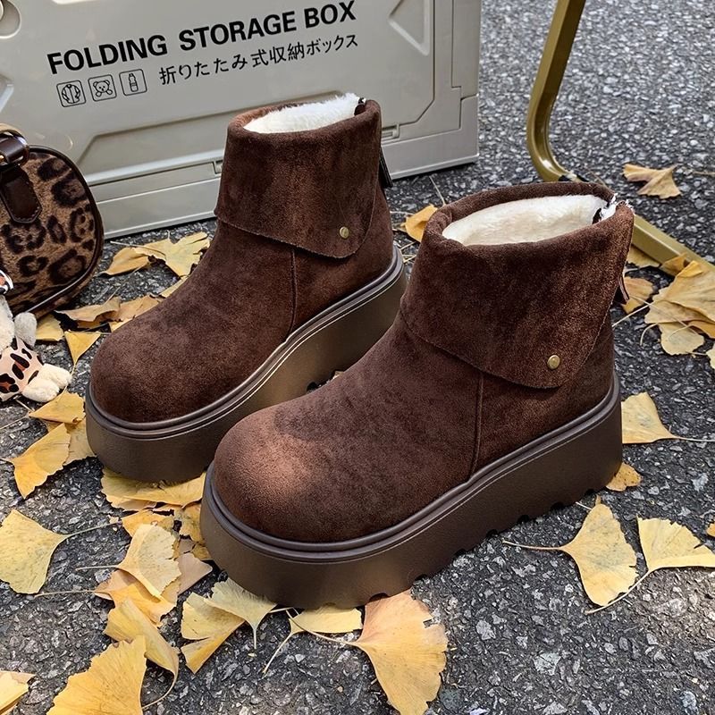 厚底增高短靴女2025秋季新款磨砂大头马丁靴小个子松糕复古雪地靴