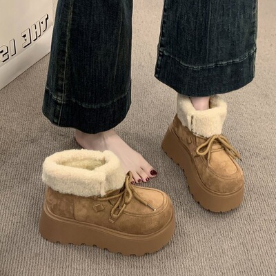 厚底雪地靴女冬2025新款冬天鞋子加绒保暖增高短靴毛毛勃肯棉鞋子