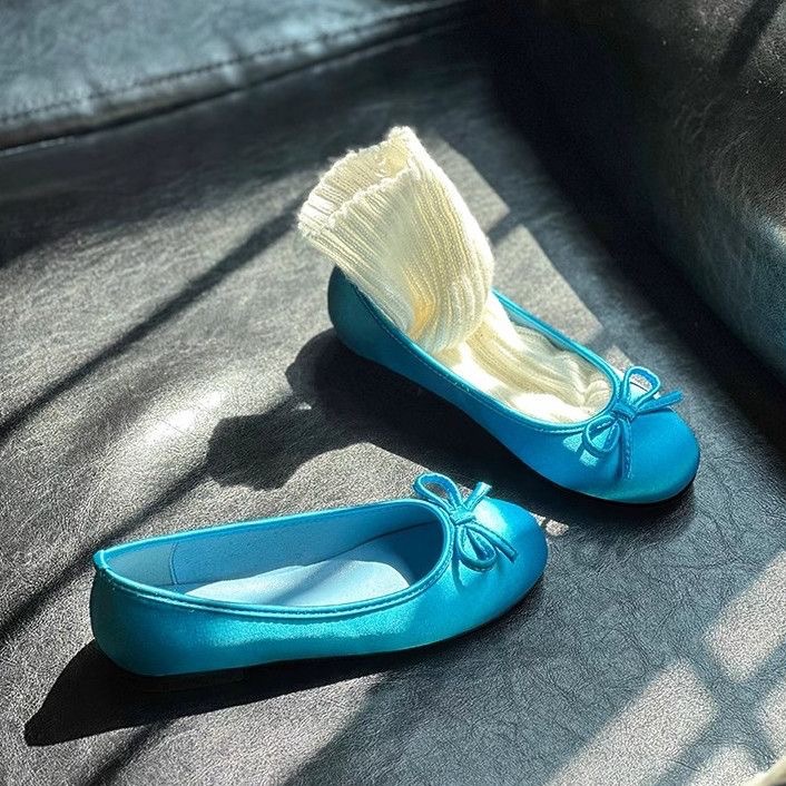 35-43码 大码女鞋芭蕾舞平底单鞋41新款绸缎蝴蝶结圆头平底单鞋42
