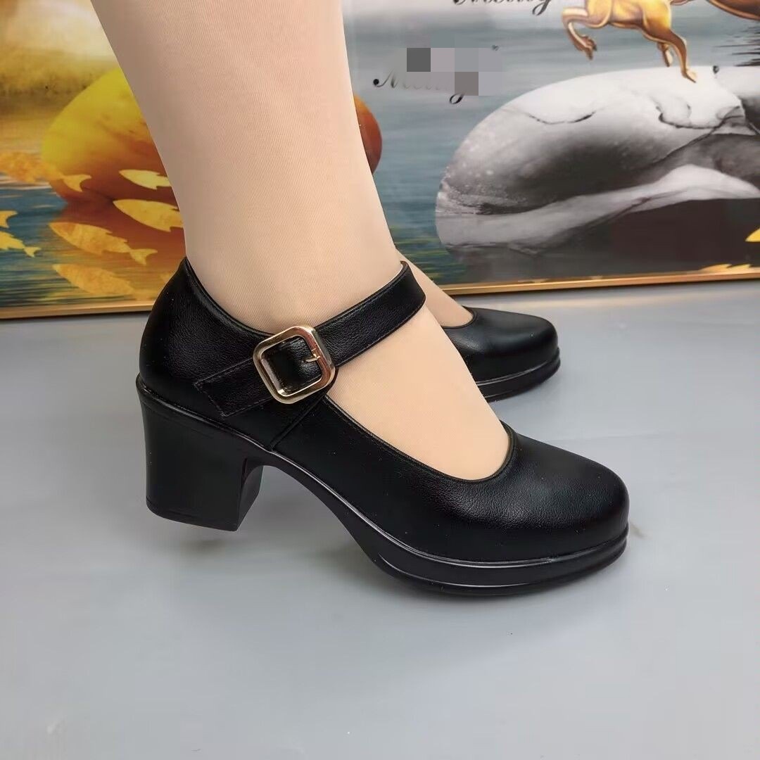 黑色不累脚裸色高跟鞋皮鞋真皮女鞋走秀鞋妈妈跳舞鞋软底中跟单鞋