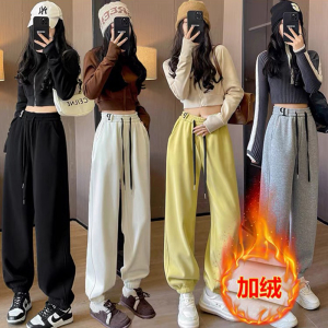 加绒运动裤女2023秋冬季新款P字母卫裤休闲束脚裤多巴胺加厚裤子