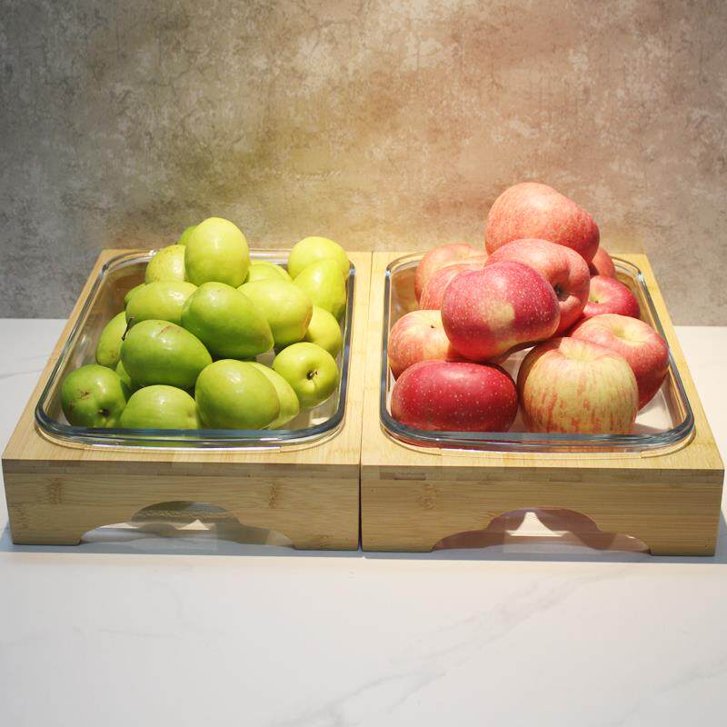 自助餐水果沙拉玻璃盘摆台凉菜展示台海鲜捞汁烤肉自助竹木展示盘