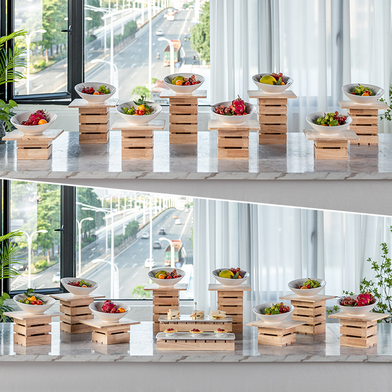 森系自助餐展示盘摆台甜品台水果沙拉盘陈列展示架冷餐凉菜展示盘