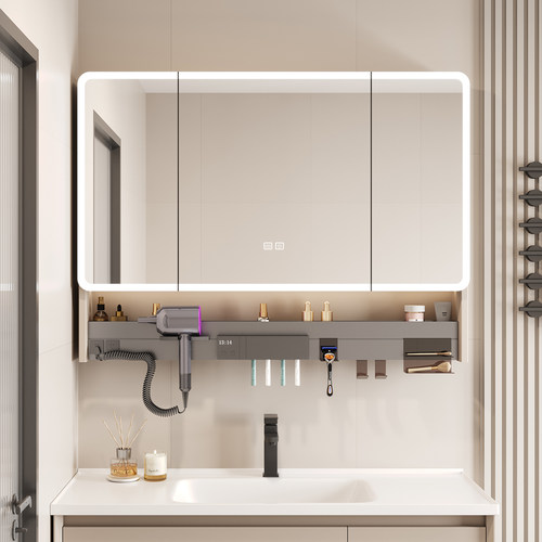 太空铝智能浴室镜柜挂墙式带灯