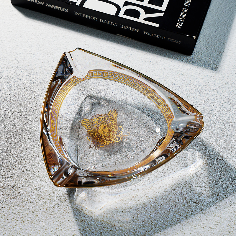 创意奢华描金水晶玻璃烟灰缸个性美杜莎烟碟复古时尚烟盅礼品摆件