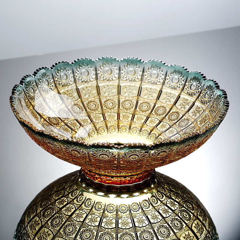 轻奢创意水晶玻璃水果盘家用客厅酒店奢华感大号圆形干果盘糖果盆