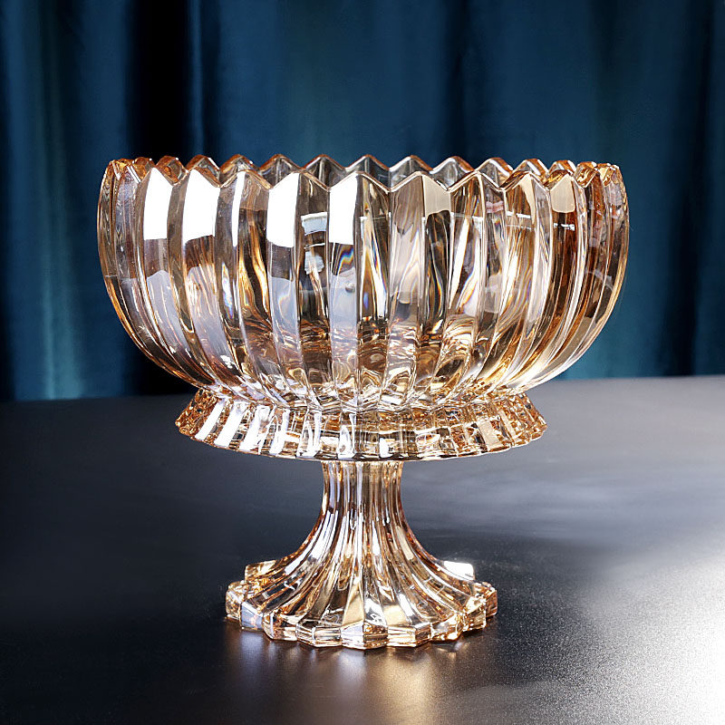 简约水晶玻璃茶桌结婚用水果盘现代客厅餐桌零食糖果盘漂亮的果盘
