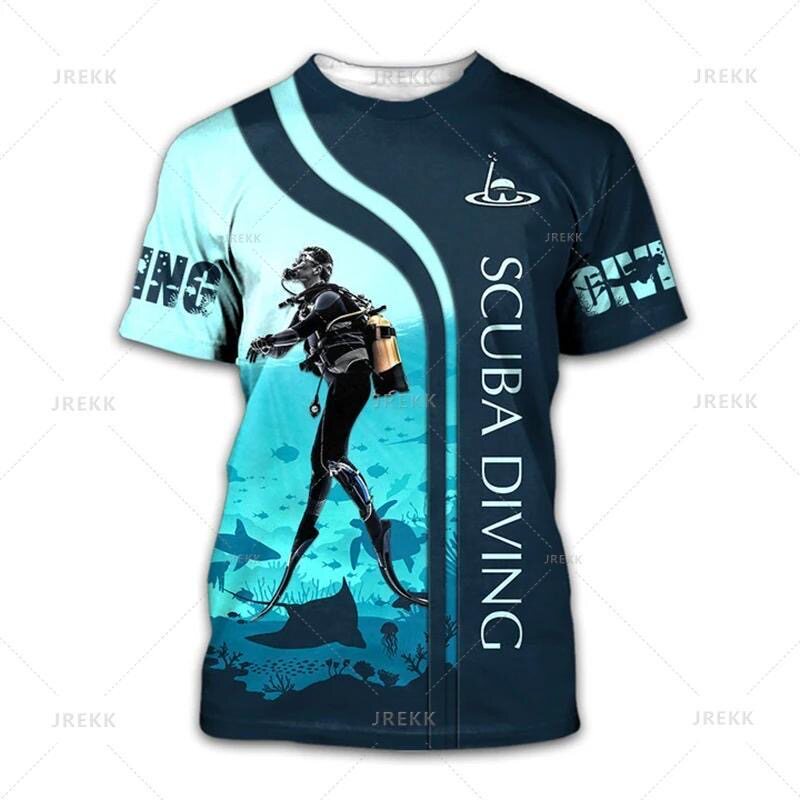 夏季新款潮流潜水风格3D图案个性印花小众宽松速干圆领上衣T恤