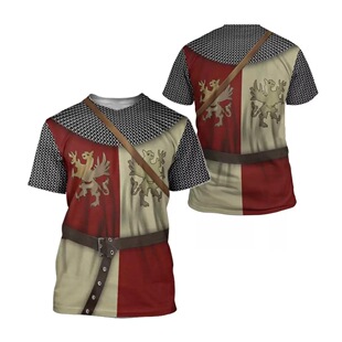 跨境复古风骑士盔甲圣殿骑士图案童装T恤Cosplay个性男女同款上衣