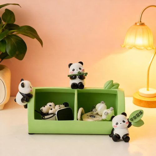 可爱熊猫分格钥匙收纳盒