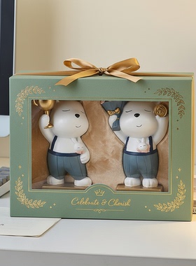 树脂小熊摆件一对礼盒装