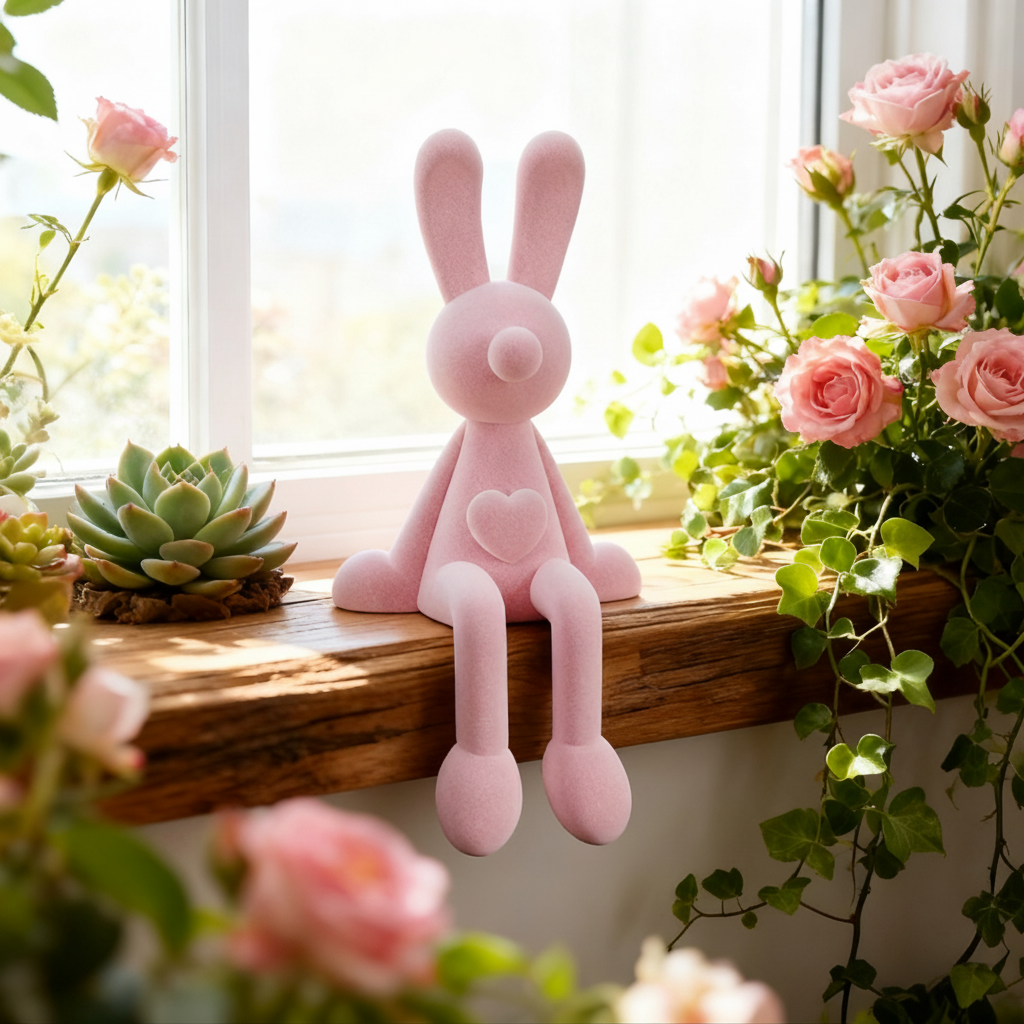 可爱粉色兔子长腿毛绒桌面摆件