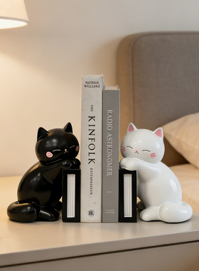 可爱猫咪树脂书挡摆件黑白一对