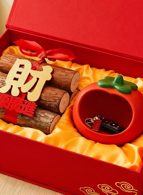 新年柿子陶瓷摆件红色招财吉祥