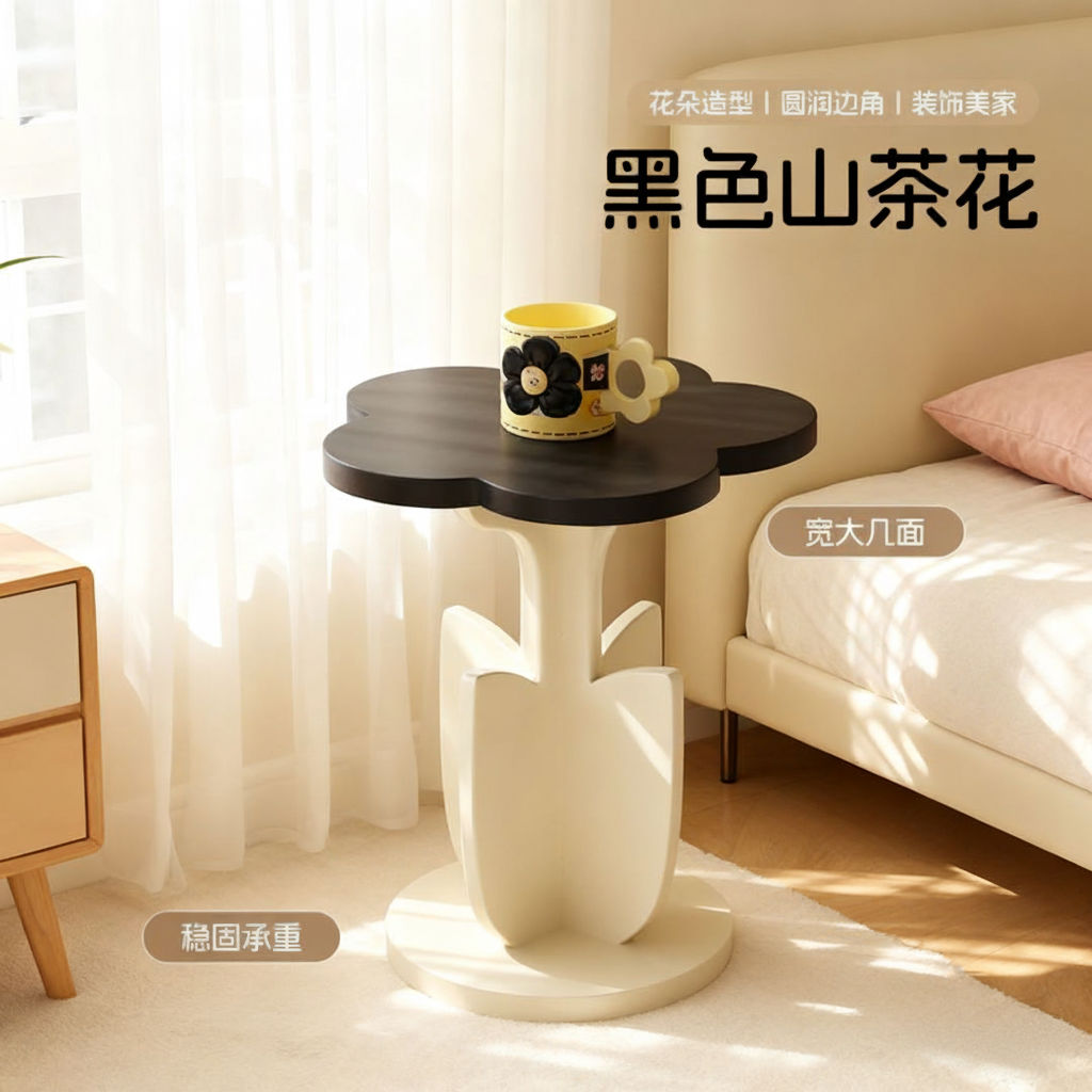 黑色山茶花异形凳花朵造型圆润边角稳固承重卡通凳