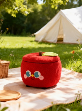 可爱苹果造型毛绒野餐收纳凳