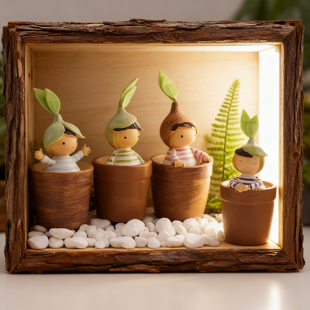 创意萌芽小人手工木质桌面摆件