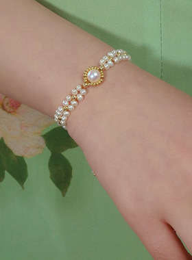 双层天然淡水珍珠手链14k注金