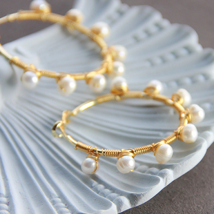 【阿珂推荐】JFB天然淡水珍珠耳环欧美大耳圈方圆脸显脸小天花板