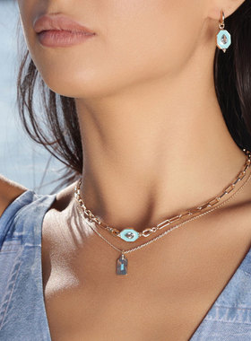 JFB法国进口蓝光芒18K厚包金项链百搭叠戴锁骨链精致时尚简约高级