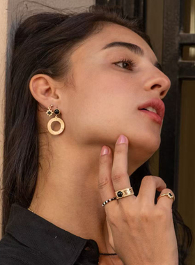 JFB法国进口装饰方片18K厚包金戒指耳钉吊坠法式复古精致百搭女