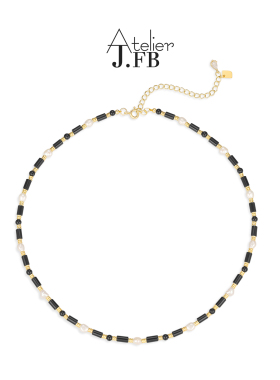 JFB黑玛瑙黑曜石珍珠项链毛衣链
