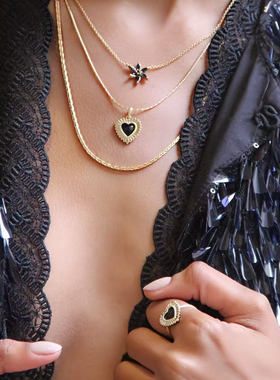 JFB法国进口黑玛瑙爱心戒指耳钉