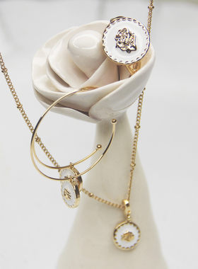 JFB珐琅玫瑰18k镀金戒指耳环吊坠项链法式优雅高级时髦知性高智风