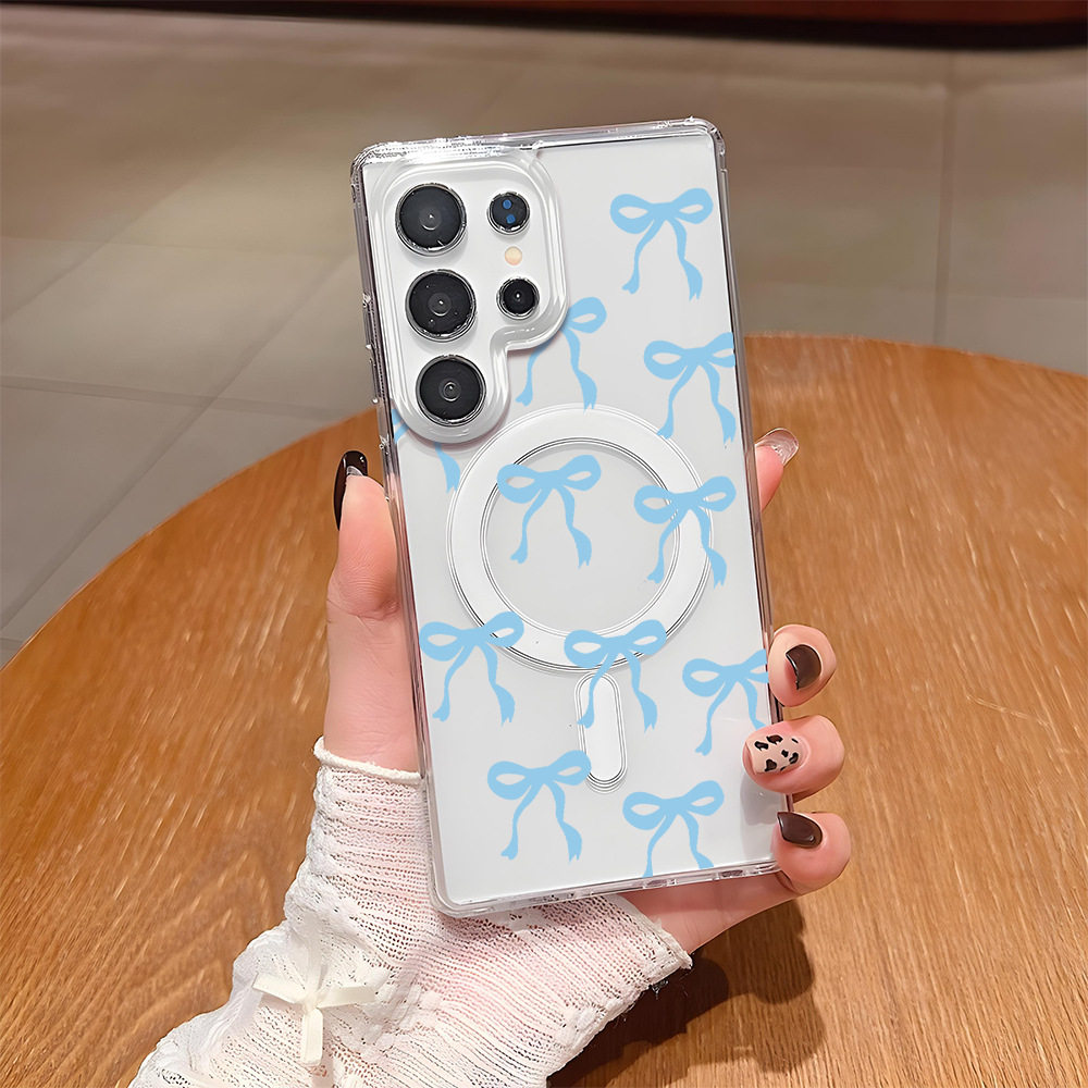 适用三星S25Ultra手机壳新款女生可爱高级s24少女满屏粉色蝴蝶结三星S23ULTRA透明磁吸高级感手机壳防摔套