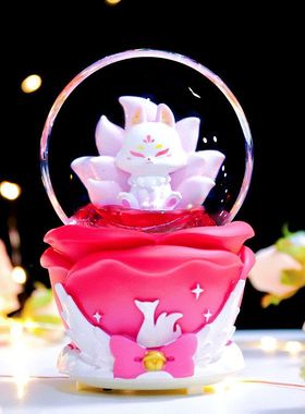 内旋送玫瑰闺蜜水晶球八音盒旋转