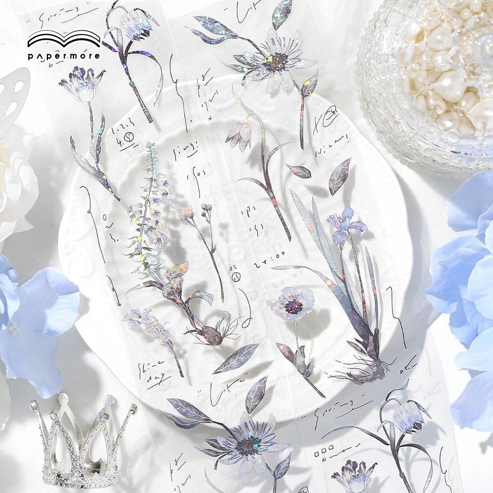 霁旅PaperMore花时序系列PET贝壳光胶带ins风复古花卉diy手帐胶带