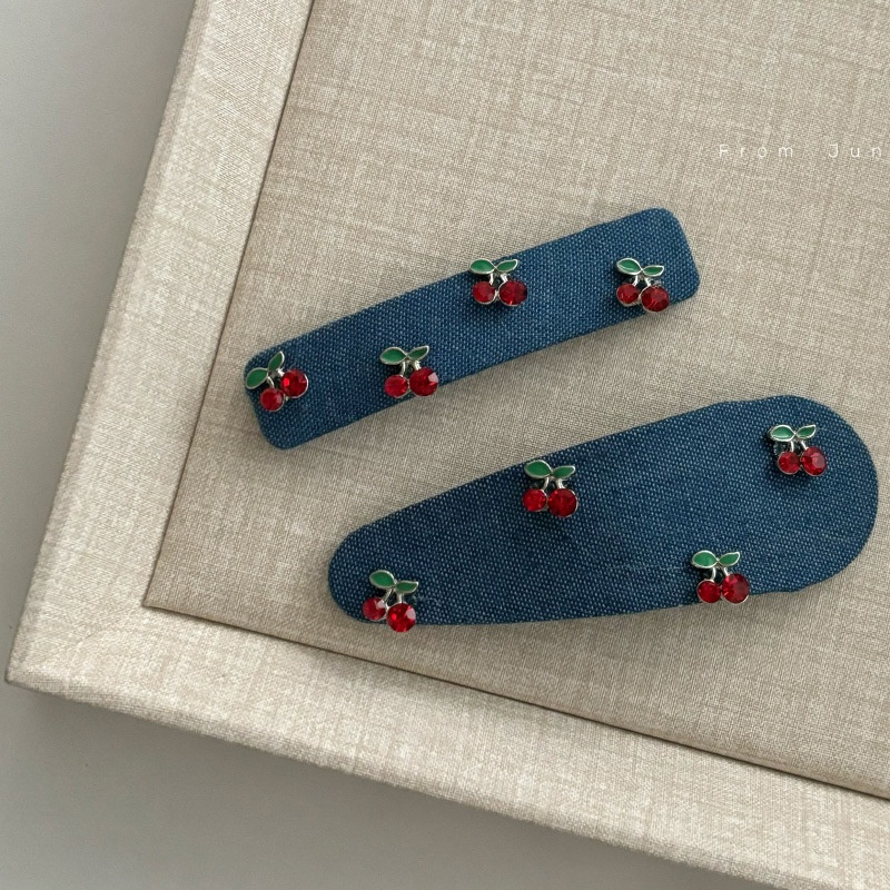 精致樱桃牛仔发夹女新款高端盘发掰掰夹侧边夹子发卡边夹头饰