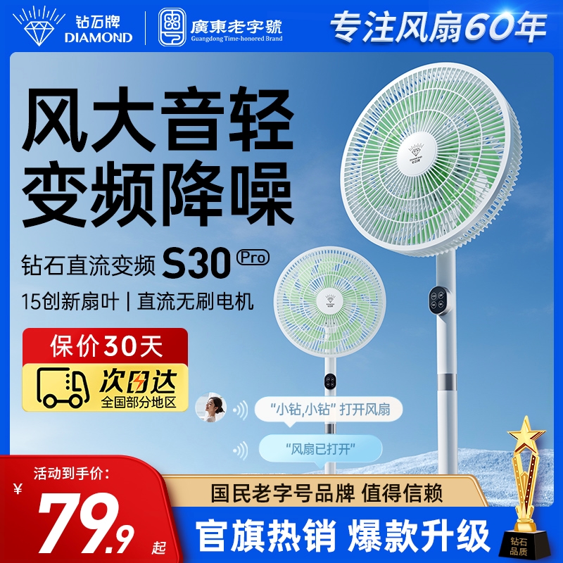 钻石牌电风扇落地扇家用台立式宿大风力电扇2025新款BY舍节能音静