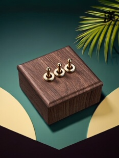 汉旺裸露开线黑胡桃木纹黄铜杠杆彷实木覆古开关插座86型家用插座