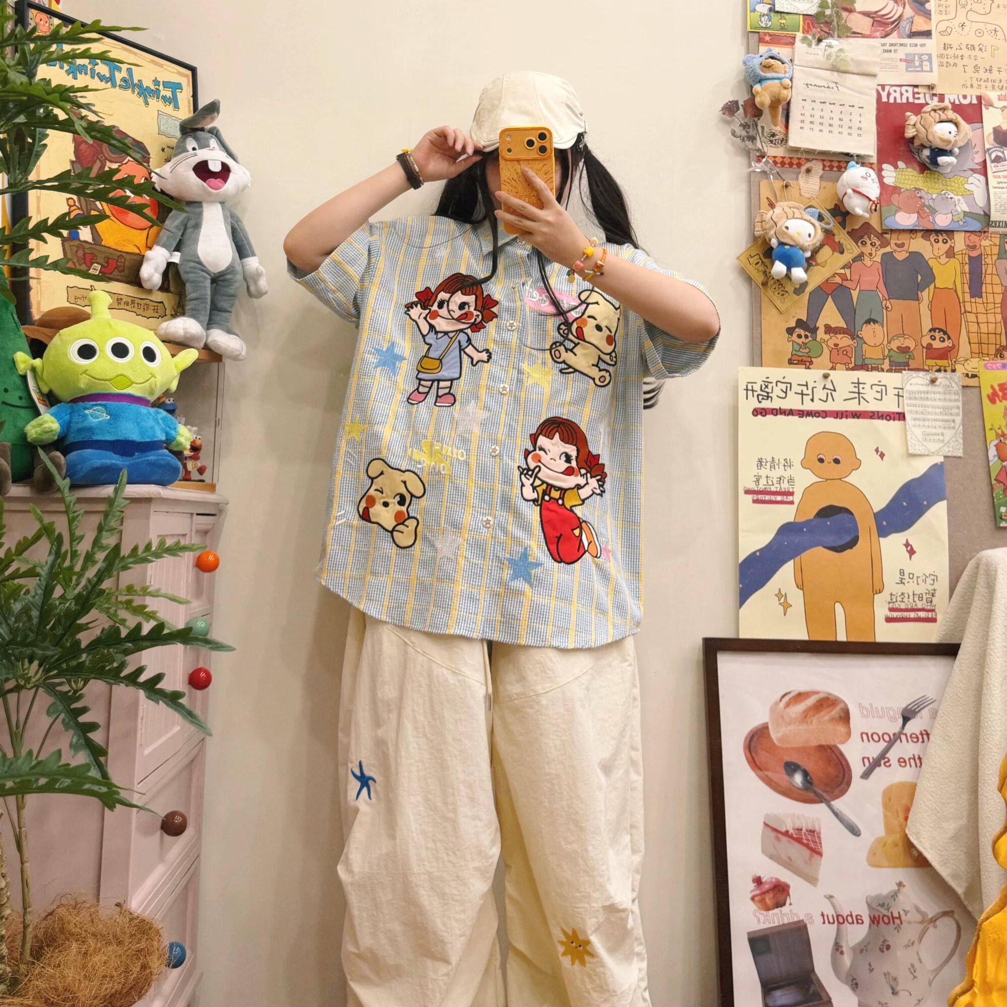特大码300斤宽松格子短袖衬衫