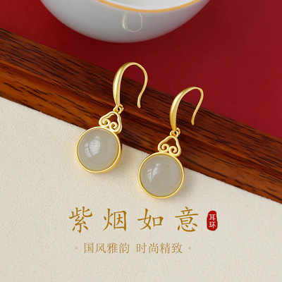 s925纯银古法国风耳环女新中式汉服复古宫廷风耳坠2024年新款耳饰