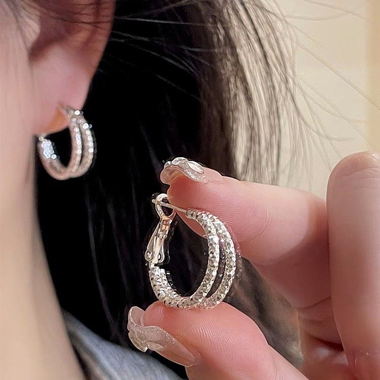 925纯银双层碎银耳环女轻奢小众设计感耳扣耳圈百搭气质耳钉耳饰,饰品/流行首饰/时尚饰品新,耳环,淘宝优惠券,粉丝福利购,淘宝优惠卷