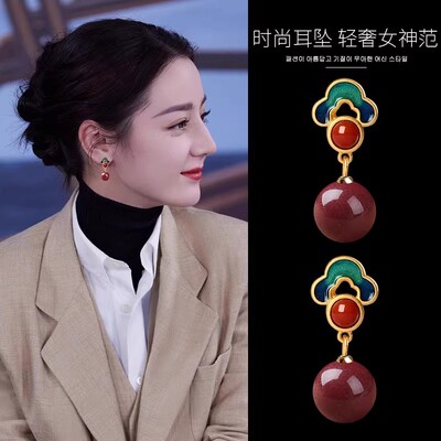 红色朱砂祥云耳环女新中式国风