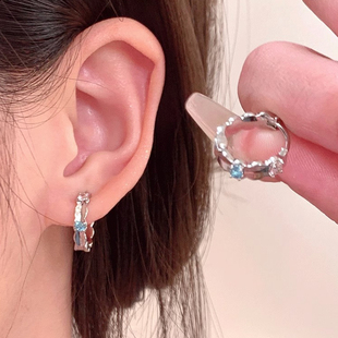 s925纯银彩色锆石耳圈轻奢小众耳环2023新款 设计感耳钉耳饰女 爆款