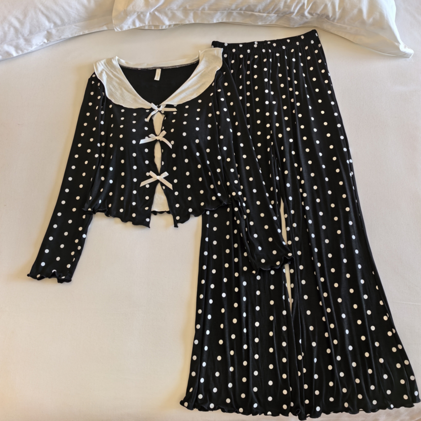 带胸垫睡衣女春秋冬季波点家居服