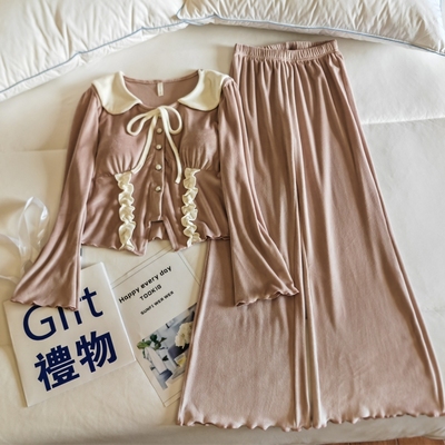 带胸垫睡衣女春秋冬海岛绒家居服